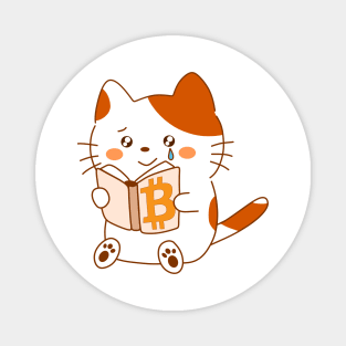 Cute kawaii cat discovers the beauty of Bitcoin, reading a book with a tear of joy Magnet